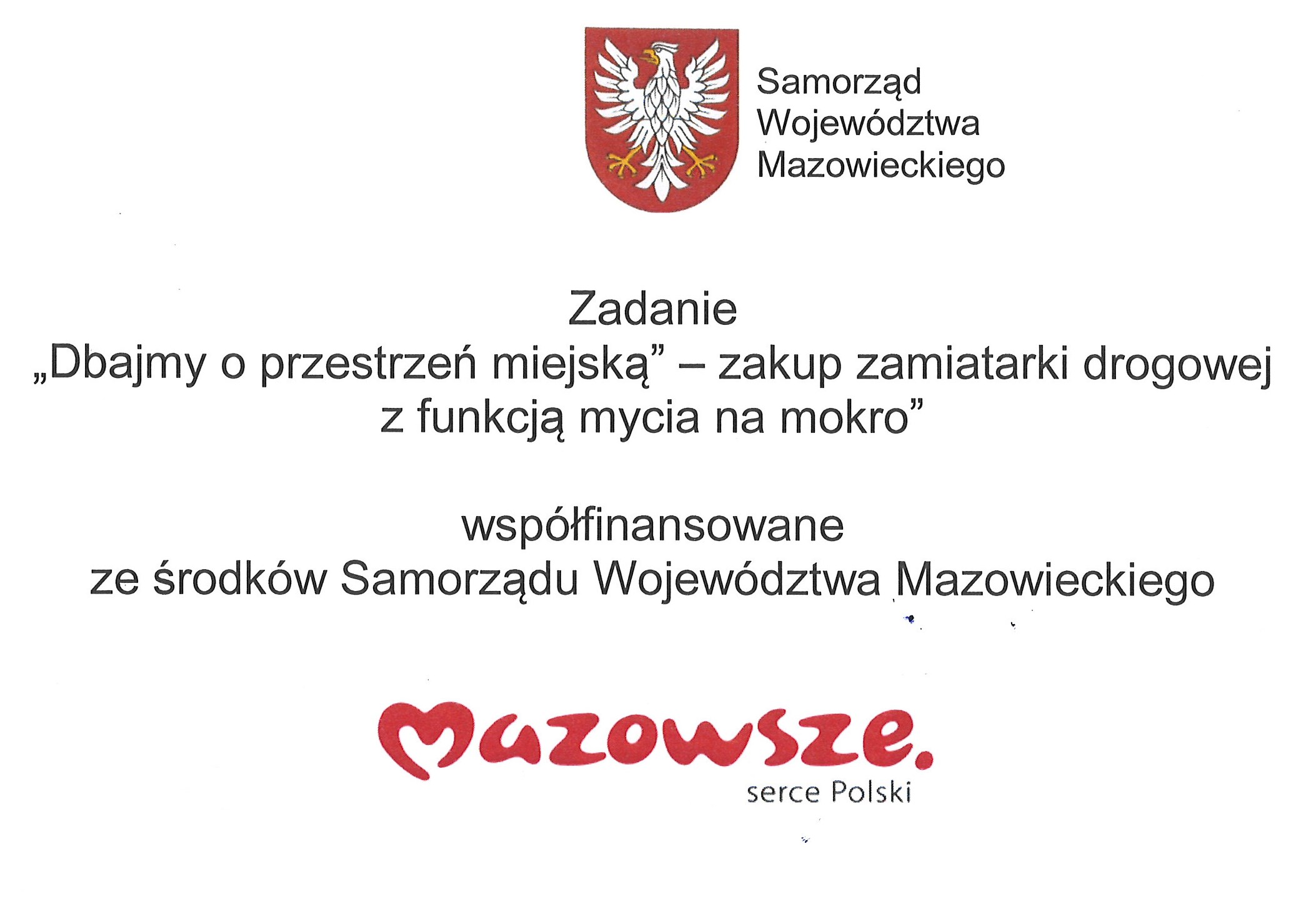Herb i logo samorządu Województwa Mazowieckiego i nazwa zadania. 