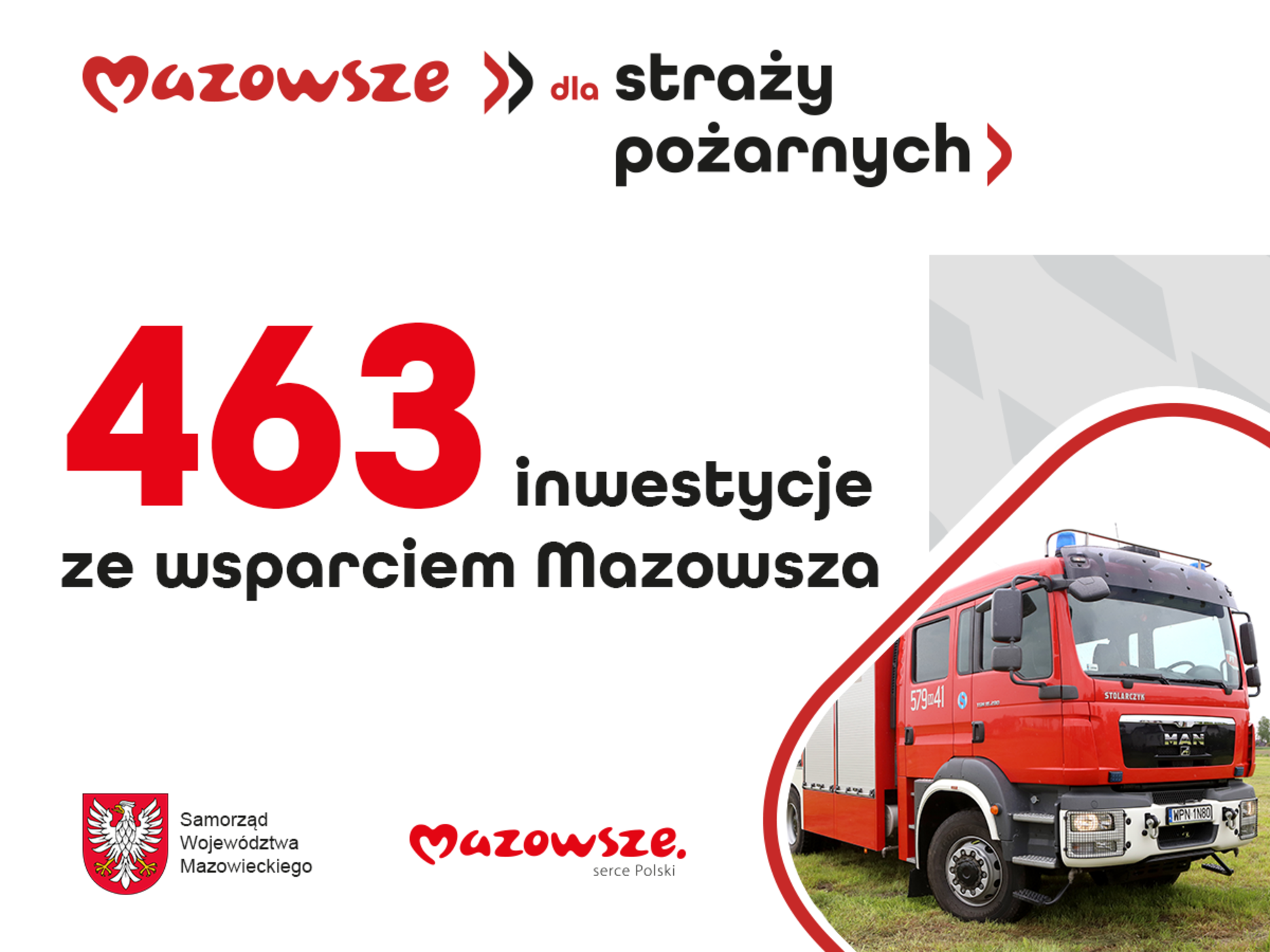 Logo Mazowsza i napis "463 inwestycje ze wsparciem Mazowsza".